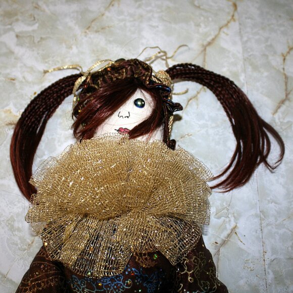 ARTISAN Mardi Gras Doll Gold Velvet Folk Art Holiday Decor Collectible Handmade - Picture 2 of 13